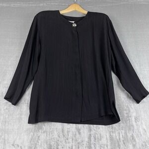 Vtg Maren Button Up Womens L‎ Tunic Jacket Black Lightweight Lagenlook Lagom